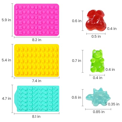 Gummy Candy Molds with 2pcs Droppers, Silicone Bear Dinosaur Fruit Snack Molds, Non-stick Silicone Chocolate Molds for Gummies Candy Chocolate Baking - color: A-Fruit+Bear+Dinosaur:3 Pcs, size: Gummy Molds