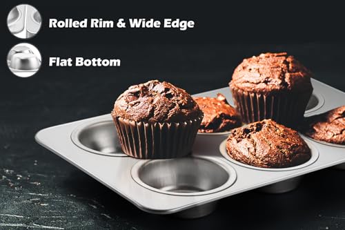 Leonyo Non-Toxic Stainless Steel Muffin Pan Metal Cupcake Pan 6 Cup - size: 6 Cup