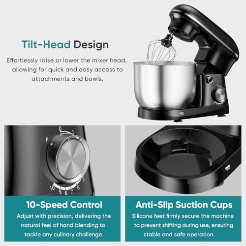 OLIXIS 6.3 Qt Stand Mixer, 10-Speed Tilt-Head Electric Mixer for Baking - size: 6.3 Quart