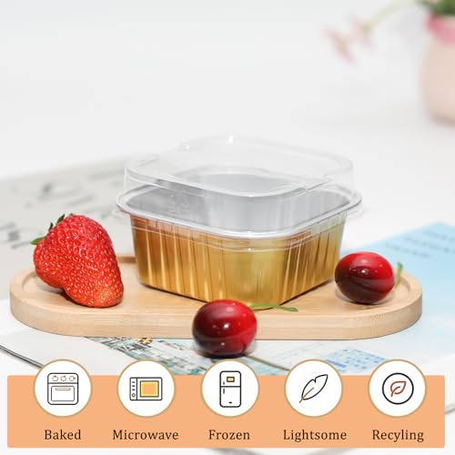 50 Pack 5oz Mini Square Cake Pans with Lids, Gold - color: Gold, size: Square