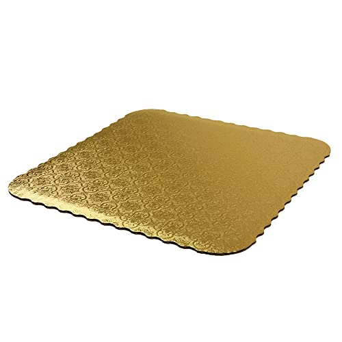 O'Creme Square Cake Board Scalloped Gold 16 Inch 3/32" Thick - size: 16" x 16"