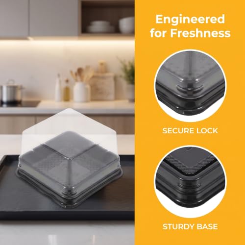 100 Set Plastic Single Individual Cupcake Containers Muffin Dome Holders with Lids, Mini Cupcake Containers Square Moon Cake Box Stand, Cookies Muffins Dome Box Mini Dessert Boxes- Black