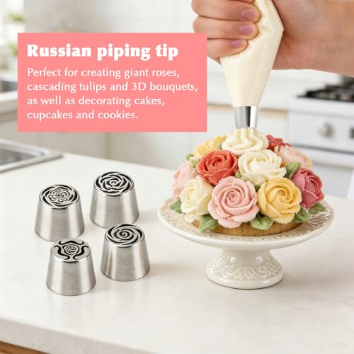 4 Pcs Extra Large Russian Piping Tips Set, 4-Flower Piping Tips
