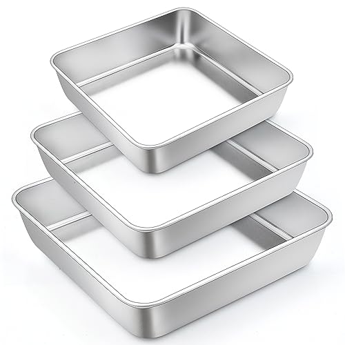 TeamFar Square Cake Pan, 6/8 / 9 Inch Stainless Steel Square Baking Pan