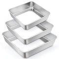 TeamFar Square Cake Pan, 6/8 / 9 Inch Stainless Steel Square Baking Pan