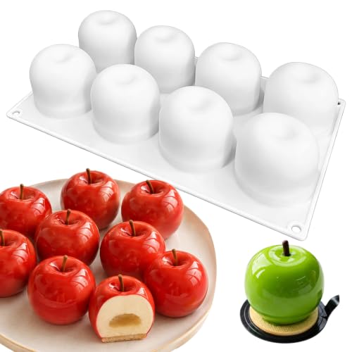 3D Apple Silicone Mold for Baking Mousse Cake, 8-Cavity - color: White (Apple)