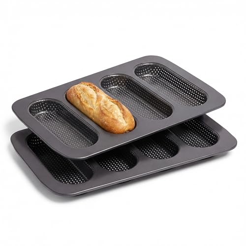 2-Pack Nonstick Carbon Steel Baguette & Hot Dog Bun Baking Pan