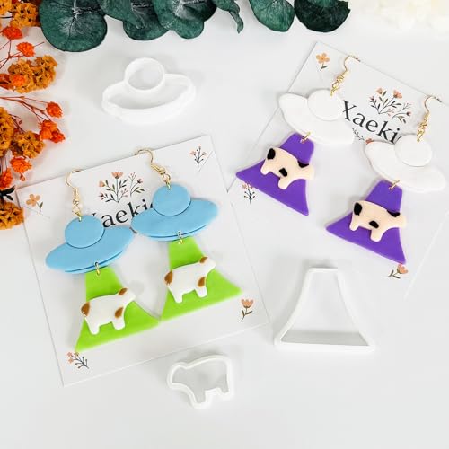 UFO Cow Polymer Clay Cutters Set - 3Pcs Alien Theme Clay Cutters for Earrings, Polymer Clay Molds, Halloween Clay Tools - color: P color