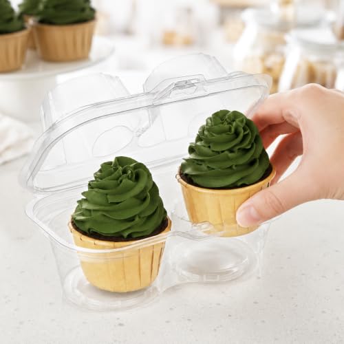 25PCS 2 Compartment Clear Cupcake Containers, Plastic Cupcake Holders 2 Cavity Stackable Deep Dome Clear Cupcake Holders, Cupcake Carrier for Cake Store and Bakery