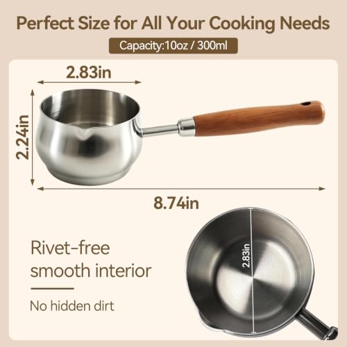 10Oz Butter Warmer Pot,Melting Pot Stainless Steel Sance Pan for Milk,Coffee,Chocolate Melting