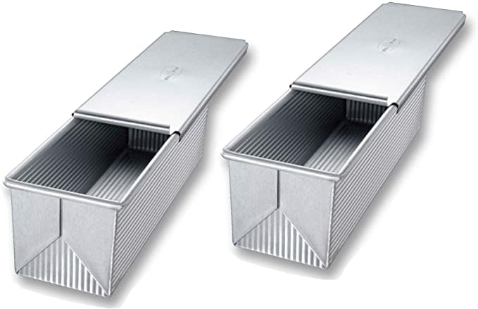 USA Pan Pullman Loaf Pan, 9 x 4 x 4, Aluminized Steel - size: 9 x 4, style: with Lid, Set of 2