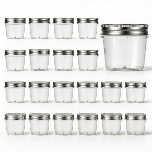 novelinks 4 oz Plastic Small Mason Jars and Small Plastic Jars with Lids - color: Silver, size: 20 Pack 4 Ounce