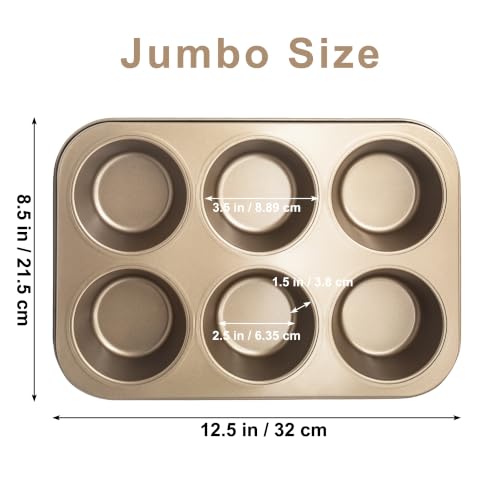 Non-Stick Gold Jumbo Muffin Pans, 6-Cup Set of 2 - color: Gold