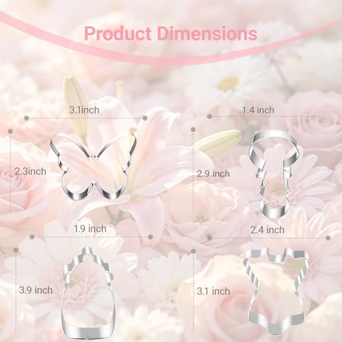 Flower Baby Shower Cookie Cutters Set, 8PCS Stainless Steel Cherry Blossom, Tulip, Daisy, Butterfly, Bottle, Dress, Rattle, Baby Blessing Frame Biscuit Cutters for Baby Shower Party Baking Decoration