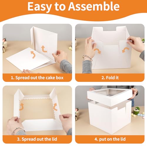 WINKIO 10 in Cake Box with Board, Cake Carrier Holder Container - size: 10×10×8 in, cake box and board, 4pcs