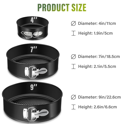 Vakoo Springform Pan Set, Removable Bottom for Easy Release, 4/7/9 Inch - size: 4+7+9 Inch