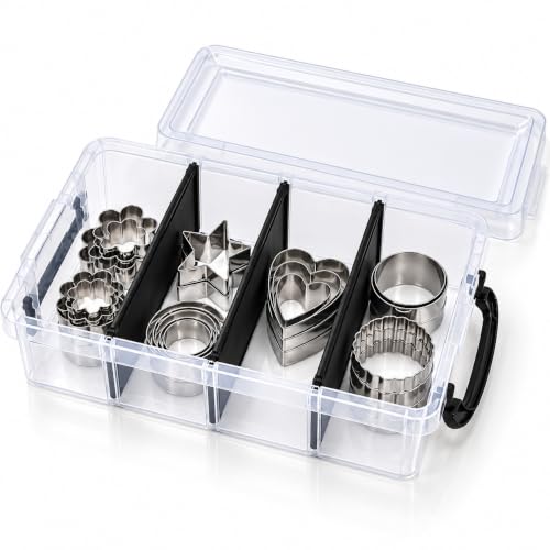 Cookie Cutter Storage Box, Clear 4-Section Organizer with Lid