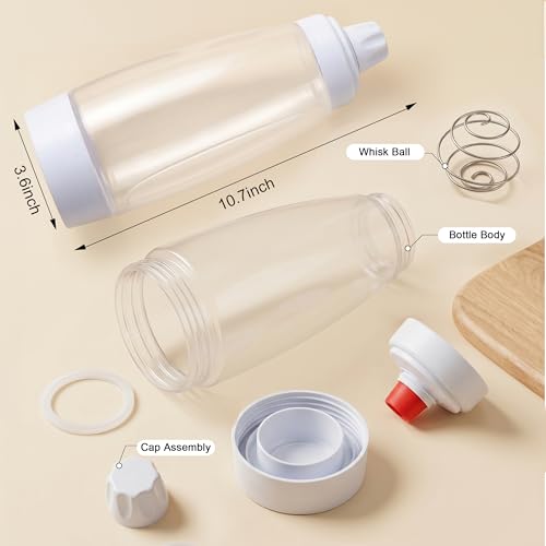 2PCS Pancake Batter Dispenser Bottles with Stainless Steel wire whisk Ball, 1000ml BPA-Free Pancake Squeeze Bottle Ideal for Pancakes Crepes Muffins Waffle Cupcakes