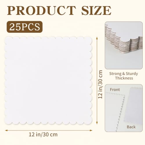 12 Inch Wave Cake Boards 25-Packs Squares Base Food-Grade Cardboard Wave Cake Plate for Wedding Birthday Pizza Desserts Parties Food Bottoms - size: 12inch/25pcs