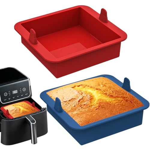Webake 6 inch Air Fryer Square Cake Pan, Nonstick Platinum Silicone Brownie Pan Wih Handle, BPA Free Set of 2 - size: 6x6 Inch