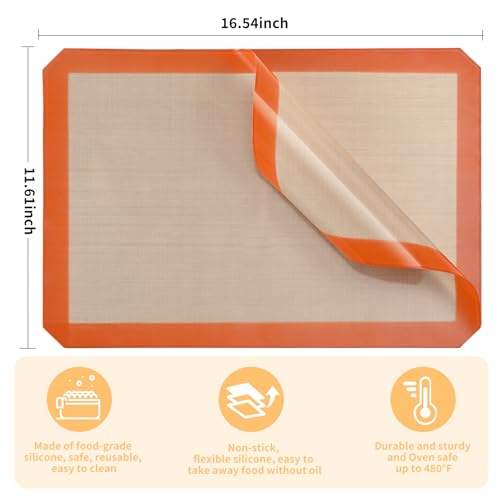 Luckyiren 2 Pack Silicone Baking Mat Set, Nonstick Half Sheet, Orange/Beige - color: Orange/Beige, 0.4mm