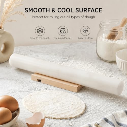 Natural Marble Rolling Pin for Baking, 12inch French Heavy Dough Roller - color: 12"x1.5"-White