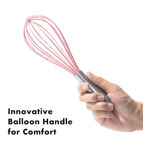 OYV 10-Inch Pink Silicone Whisk, Non-Scratch, 18/10 Stainless Steel Handle - size: 10 inch pink