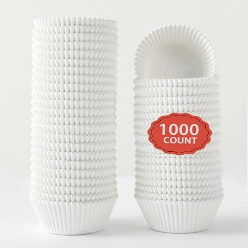 1000 Count White Paper Cupcake Liners, Mini Size 2 Inch, Unbleached Baking Cups for Muffins and Cupcakes (White, 2 Inch) - color: White, size: 2 Inch
