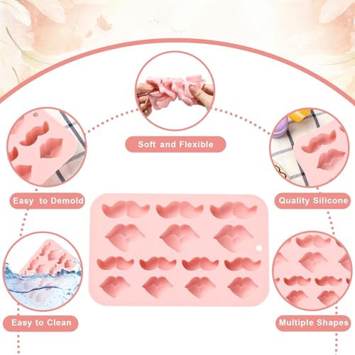 Airssory 2Pcs Silicone Beard and Lip Mold Pink 18.7x11.8x1.8cm for DIY Lip Shaping Candy Chocolate Cookies - color: Beard and Lip Molds