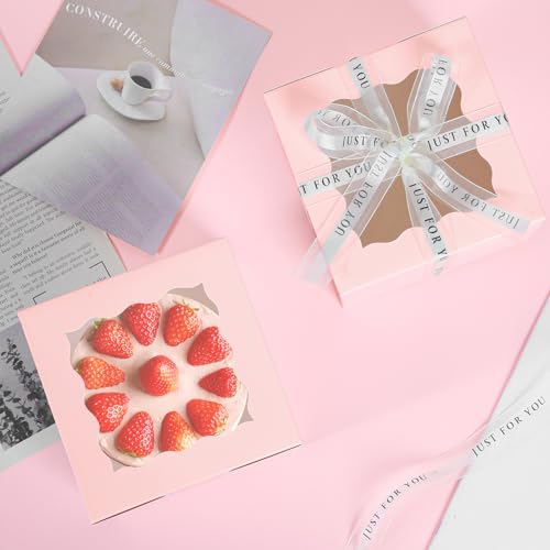 JCD 48PCS (24 Boxes &24 Boards) 8x8x5 Inches Pink Cake Boxes, Small Bento Cake Box, Mini Cake Boxes sets cake within 8'' Package for Pastries, Cupcakes, Birthday, Wedding(Pink8*8 * 5inch/24sets) - size: Pink 8*8*5inch/24sets