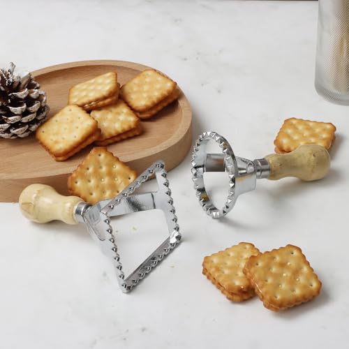 Ravioli Stamp Maker Cutter with Roller Wheel Set, Large Size Aluminum Press with Wooden Handle and Fluted Edge, Ravioli Maker Stamp for Ravioli, Pasta, Dumplings Lasagna, Pierogi, Set of 4