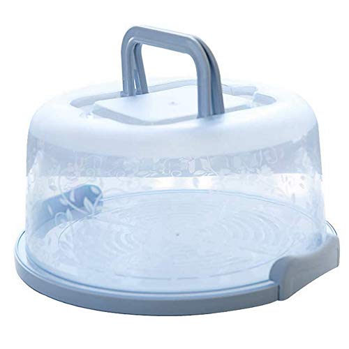 Plastic Small Cake Carrier Holder Round Container with Handle Suitable for 6~8 inch Diameter and 4 inch Height Small Cake (Blue) - size: 7 inch Printed Round-Blue