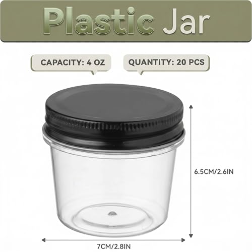 novelinks 4 oz Plastic Small Mason Jars and Small Plastic Jars with Lids - color: Black, size: 20 Pack 4 Ounce