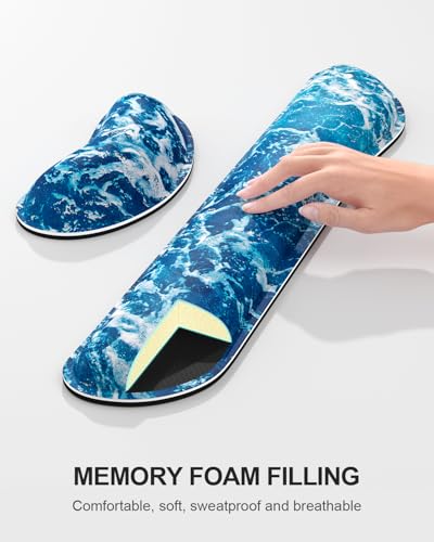 Large Mouse Pad with Wrist Rests for Keyboard & Mouse, Thick Soft Ergonomic Memory Foam Wrist Supports, Big & Long Desk Mat 35.5 x 15.7 in, for Office Gaming Computer, Beautiful Ocean - color: Beautiful Ocean