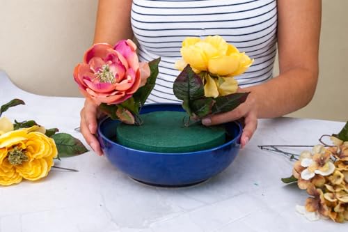 Pack of 6 FLOFARE Round Floral Foam Blocks for Fresh and Artificial Flowers, Each (4" X 1.4"), Dry & Wet Green Flower Foam for Flower Arrangements & Florist Supplies - size: 4"