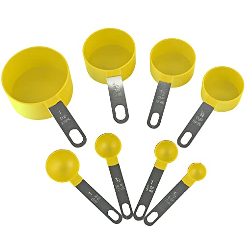 Reston Lloyd 8pc Measuring Cups & Spoons for Dry & Liquid Ingredients, Food Grade Plastic with Stainless Steel Handles, Lemon - color: Lemon