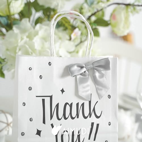 AIMUDI Silver Satin Ribbon Twist Tie Bows 3.5" Pretied Bows Premade Craft Bows for Treat Bags Cake Pop Gift Wrapping Basket Wedding Favors Cookie Candy Bagging Baby Shower - 50 Counts - color: Silver