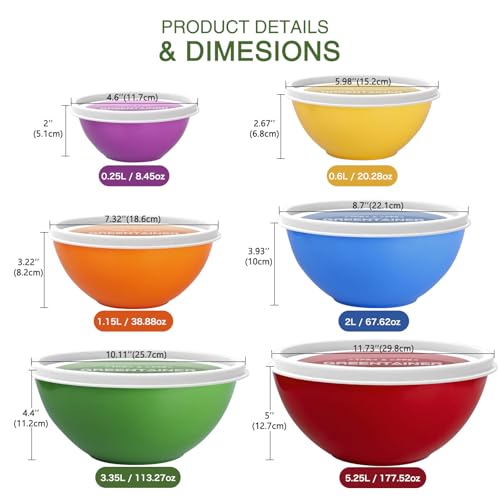 Greentainer Plastic Mixing Bowls with Lids Set for Kitchen, 6 Set Nesting Bowls for Mixing, Baking, Prepping, Cooking and Serving Food, Mixing Bowls Dishwasher, Microwave Safe - color: Red