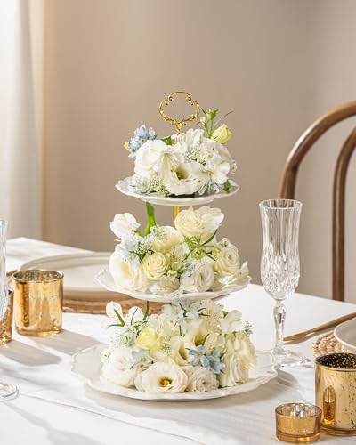 3 Tier Cupcake Stand, Ceramic Tiered Serving Stand - color: White