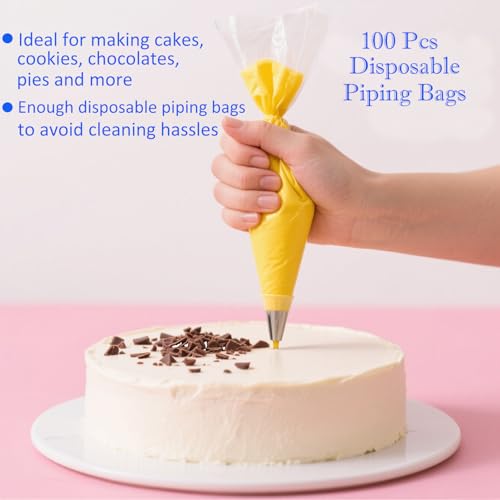 124 PCS Cake Decorating Kit with Cake Stand Turntable, Piping Bags and Tips Set, 100+1 Piping Bags, 12 Icing Piping Tips, 3 Scrapers, 2 Spatulas, Manual Egg Whisk, Baking Supplies for Cake Lovers - size: 11inch-124pcs