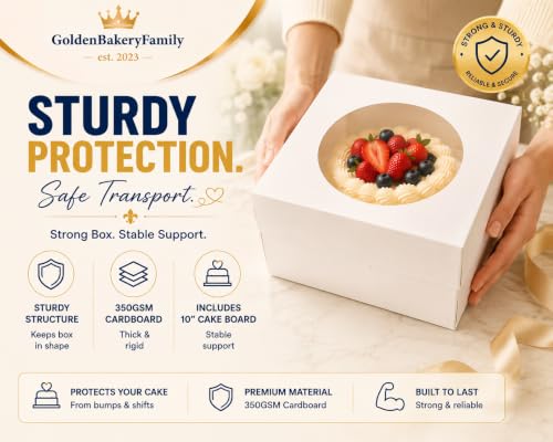 3 Set Cake Boxes with Cake Boards,10x10x5 Inches Bakery Boxes with Windows - color: White（10 Inch 3 Pack）