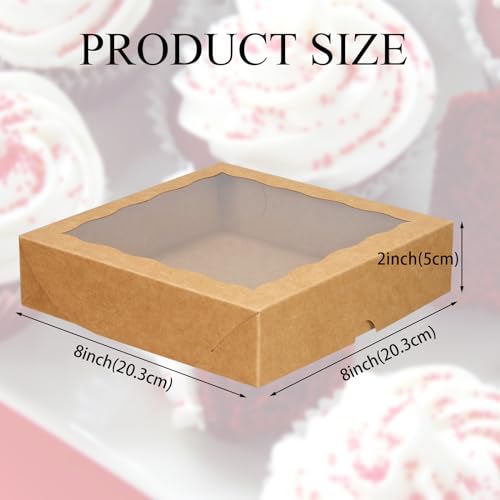 TEMLQPACK 15pcs 8x8x2 Inch Brown Bakery Boxes with Window - Christmas Cookies/Cakesicle Storage - color: Brown