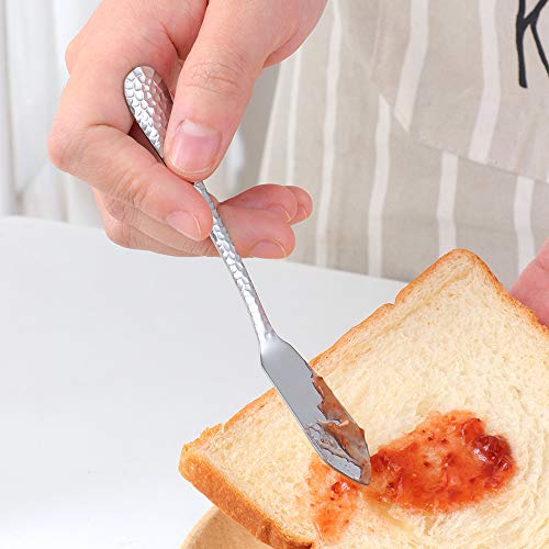 Stainless Steel Butter Knives Set, 12 Pack Spreaders for Cheese, Jam and Kitchen Use, 5.3 Inch with Hammered Handle, Dishwasher Safe - color: Silver