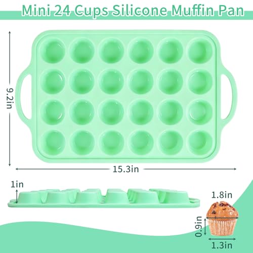 2 Pack Silicone Mini Muffin Pan, 48 Cups Mini Cupcake Pans - color: Mint Green