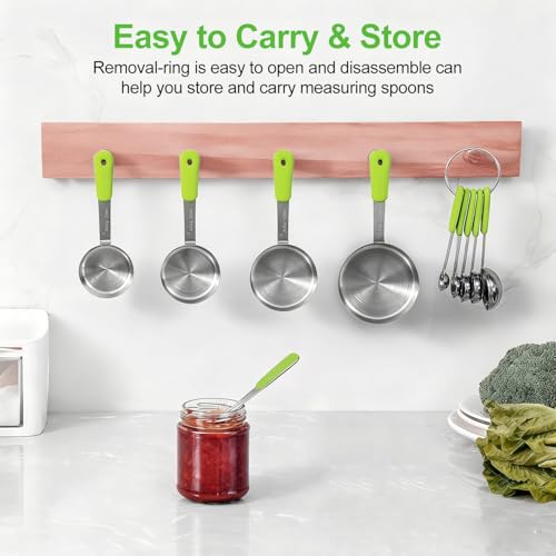 Bopei 10-Pcs Stainless Steel Measuring Cups & Spoons Set, Green Handles - color: Green