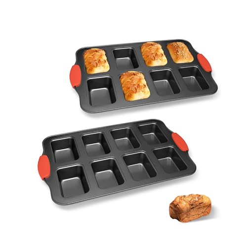 2 Pack Mini Loaf Pans, 8 Cavity Loaf Baking Pans With Silicone Handle Black - color: Black, size: 2 Packs 8 Cavity Mini Loaf Pan