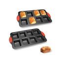 2 Pack Mini Loaf Pans, 8 Cavity Loaf Baking Pans With Silicone Handle Black - color: Black, size: 2 Packs 8 Cavity Mini Loaf Pan