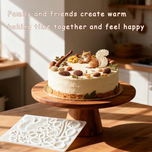 1 Pc Squirrel Acorn Maple Leaf Pine Cone Silicone Fondant Mold 3D Forest Animal Chocolate Candy Mold for Cake Decorating Cupcake Toppers Gum Paste Resin Crafts Autumn Baking Tool Thanksgiving