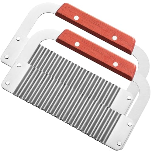 2 Pcs Crinkle Cutter Potato Slicer Wavy Chopping Tool French Fry Veggies - color: Wood