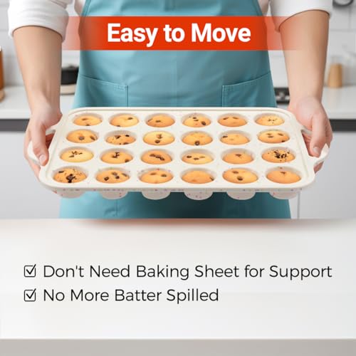 Silicone Mini Muffin Pan with Metal Reinforced Frame, Silicone Cupcake Pan - color: Creamy Confetti, size: 24-Cup Mini